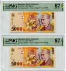 Romania 2 x 5000 Lei 1998 PMG 67 EPQ Consecutive Numbers
P# 107a, N# 204592; # 002A1536757 - 002A1536758; UNC