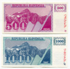 Slovenia 500 & 1000 Tolarjev 1992
P# 8b, 9b , # AI 92972561, AP92443841; UNC