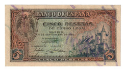 Spain 5 Pesetas 1940
P# 123a, N# 207451; # J0367979; UNC