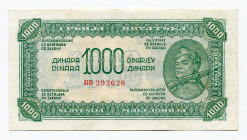 Yugoslavia 1000 Dinara 1944
P# 55a, N# 275410; # BB292620; AUNC-UNC