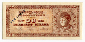 Yugoslavia 20 Dinara 1950 Specimen
P# 67T, N# 335923; UNC