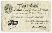 England 5 Pounds 1921
P# 312, N# 204149; # 15765; VF-