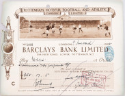 Great Britain Tottenham Hotspur Football and Athletic Co Ltd London Cheque for £365.17.5 1925
Barclays Bank Limited signed by two directors and secre...