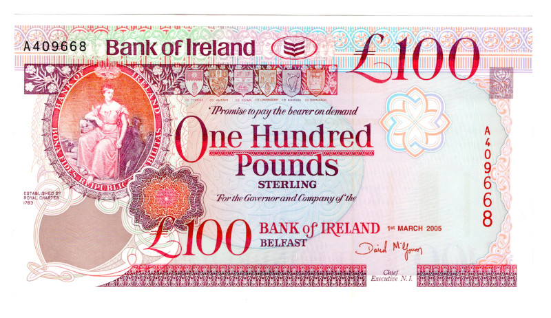 Northern Ireland Bank of Ireland 100 Pounds Sterling 2005
P# 82, N# 222498; # A...