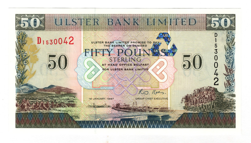 Northern Ireland Ulster Bank 50 Pounds Sterling 1997
P# 338a, N# 222711; # D153...
