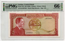 Jordan 5 Dinars 1959 (ND) PMG 66 EPQ
P# 15b, N# 212803; # KA297589; UNC