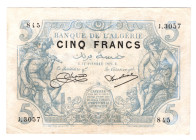 Algeria 5 Francs 1924
P# 71b, N# 259075; # J3057 845; VF-XF