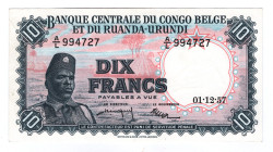 Belgian Congo 10 Francs 1957
P# 30b, N# 205882; # A/L 994727; UNC-