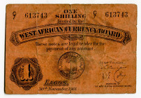 British West Africa 1 Shilling 1918
P# 1, N# 215727; # C7 613743; F