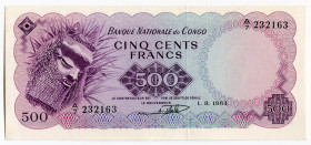 Congo Democratic Republic 500 Francs 1964
P# 7a, N# 259294; # A/7 232163; UNC