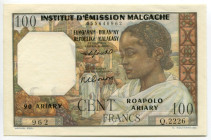 Madagascar 100 Francs 1961
P# 52, # 962 Q.2226; UNC