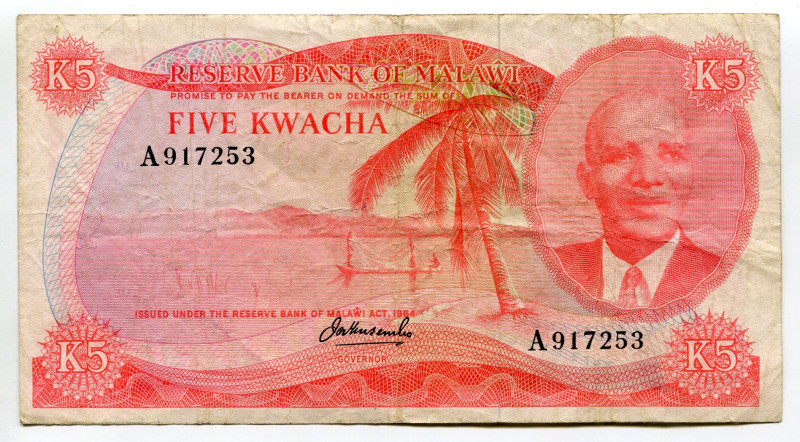 Malawi 5 Kwacha 1964 - 1973 (ND)
P# 11a, N# 271484; #A917253; VF-XF