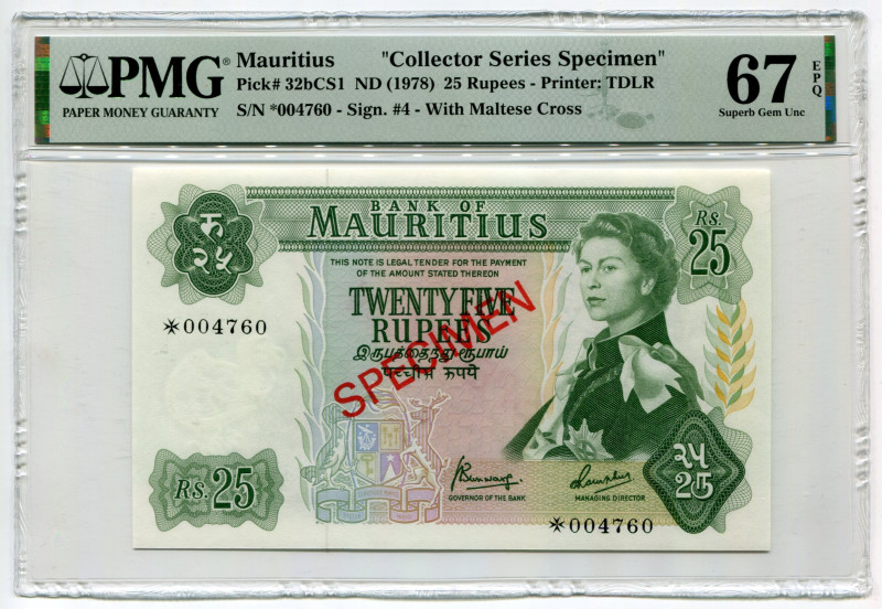 Mauritius 25 Rupees 1978 (ND) Specimen PMG 67 EPQ Collector Series
P# 32bCS1, N...