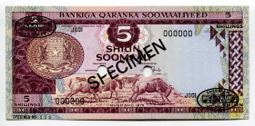 Somalia 5 Shillings 1975 Specimen
P# 17s, N# 285594; #J001 000000 059; UNC