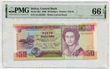 Belize 50 Dollars 1990 PMG 66 EPQ
P# 56a, N# 205720; # AA102929; UNC