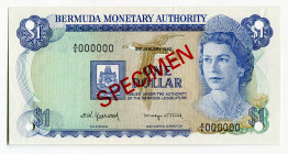 Bermuda 1 Dollar 1982 Specimen
P# 28s, N# 207880; # A/6000000; Perforated with 4 holes; UNC with 5 pinholes