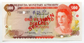 Bermuda 100 Dollars 1982 Specimen
P# 33s, N# 253907; #A/1 09*137; UNC