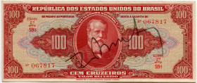 Brazil 100 Cruzeiros 1949 (ND)
P# 146, N# 206054; # 2a 59A 067817; XF, Crispy
