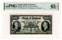 Canada Bank of Montreal 20 Dollars 1938 PMG 65 EPQ
P# NL, # 32032; UNC