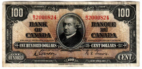 Canada 100 Dollars 1937
P# 64b, N# 201722; # B/J 2000824; VF