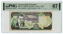 Jamaica 100 Dollars 1987 PMG 67 EPQ
P# 74, N# 213806; # AX928677; UNC