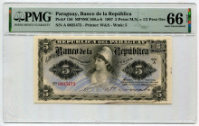 Paraguay 5 Pesos 1907 PMG 66 EPQ
P# 156, N# 218727; # A 0025472; UNC