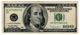 United States 100 Dollars 1996 Error Note
P# 503, N# 202467; # AB30798872E; Inverted watermark; XF