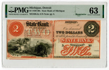 United States Michigan Detroit 2 Dollars 1859 - 1860 (ND) Reminder PMG 63
MI160G4a, UNC