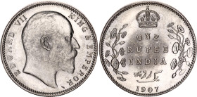 British India 1 Rupee 1907 C
KM# 508, N# 3722; Silver; Edward VII (1901-1910), Calcutta Mint; UNC with luster, rare condition.