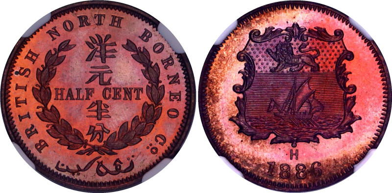 British North Borneo 1/2 Cent 1886 H NGC SP 65 RB
KM# 1, Schön# 1; N# 15245; Br...