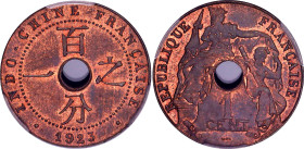 French Indochina 1 Centime 1923 PCGS MS 64 RB
KM# 12.3, Schön# 16; N# 5152; Bronze