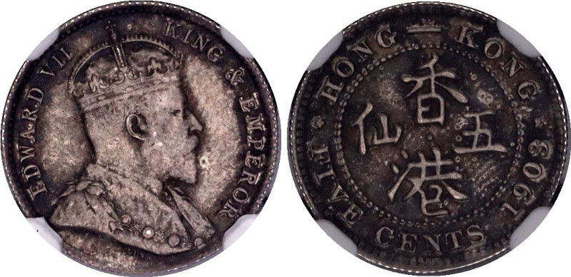 Hong Kong 5 Cents 1903 NGC MS 64
KM# 12; Silver; Edward VII. London Mint; UNC, ...