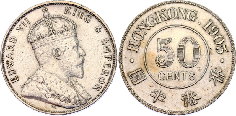 Hong Kong 50 Cents 1905
KM# 15, N# 15287; Silver; Edward VII; NGC AU Det. clean...