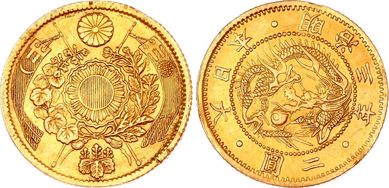 Japan 2 Yen 1870 (3)
Y# 10, N# 15185; Gold (.900) 3.33 g.; AU-UNC, full mint lu...