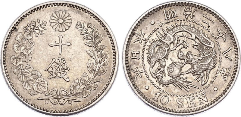 Japan 10 Sen 1895 (28)
Y# 23, N# 13998; Silver; Emperor Meiji (Matsuhito); XF/A...