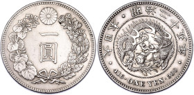 Japan 1 Yen 1892 (25)
Y# A25.3, N# 5505; Silver; Emperor Meiji (Matsuhito); AUNC/UNC
