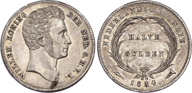 Netherlands East Indies 1/2 Gulden 1834
KM# 302, N# 34132; Silver; Willem I; XF