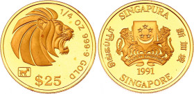 Singapore 25 Dollars 1991
KM# 89, N# 124792; Gold (.9999) 7.78 g.; UNC