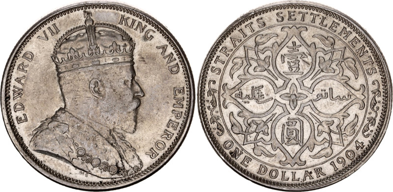 Straits Settlements 1 Dollar 1904 B
KM# 25, N# 15533; Silver; Edward VII; AUNC,...