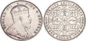 Straits Settlements 1 Dollar 1908
KM# 26, N# 12779; Silver; Edward VII; UNC, mint luster. Rare condition