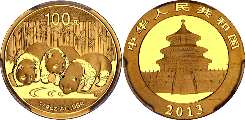 China Republic 100 Yuan 2013 PCGS MS69
KM# 2120, N# 54657; Gold (.999) 7.78 g.,...