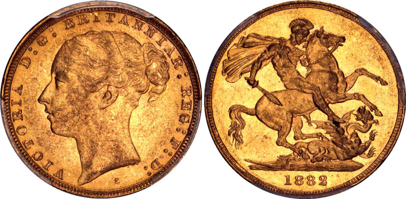 Australia 1 Sovereign 1882 S PCGS MS 61
KM# 7; N# 9310; Gold (.917), 7.98g.; Vi...