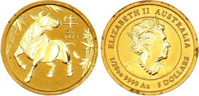 Australia 5 Dollars 2021
N# 266705; Gold (0.999) 1.55 g., 14.5 mm.; Year of the Ox; UNC