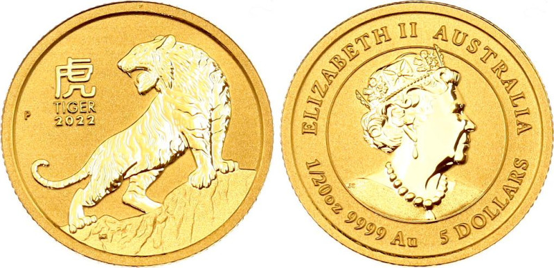 Australia 5 Dollars 2022
N# 326188; Gold (0.999) 1.55 g., 14.5 mm.; Year of the...