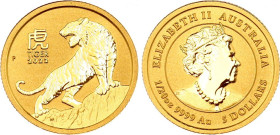 Australia 5 Dollars 2022
N# 326188; Gold (0.999) 1.55 g., 14.5 mm.; Year of the Tiger; UNC