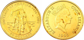Cook Islands 20 Dollars 1995
KM# 236, N# 65184; Gold (0.999) 1.25 g., 14.0 mm.; 500 Years of America´s Discovery; In Original Package; UNC