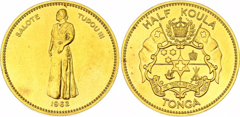 Tonga 1/2 Koula 1962
KM# 2, Schön# 2, N# 99748; Gold (.916) 16.25 g.; Salote Tu...