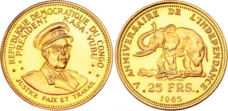 Congo Democratic Republic 25 Francs 1965
KM# 4, Fr# 3, N# 138641; Gold (.900) 8...