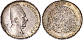 Egypt 10 Piastres 1923 H AH 1341
KM# 337, N# 25074; Silver; Fuad; UNC, multicolor patina, mint luster. From old collection.