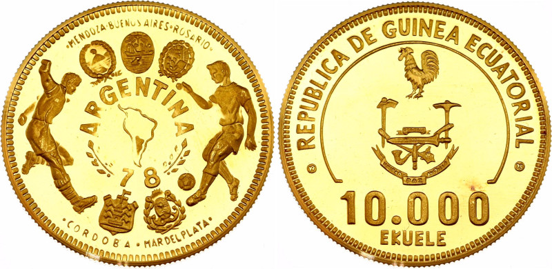 Equatorial Guinea 10000 Ekuele 1979 (ND)
KM# 41, N# 86538; Gold (.917) 13.92 g....